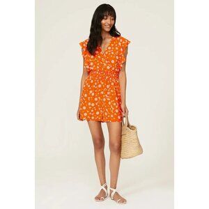 Slate & Willow Orange Floral Print V-Neck Ruched Romper Women's Size Small S